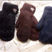 Женские очень теплые варежки рукавицы альпака на плотном меху