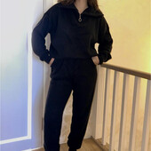 Жіночий теплий зимовий вʼязаний костюм, чорний l