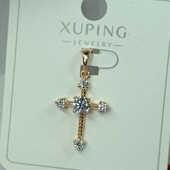 Шикарный декоративный крестик с фианитами. Позолота 585 пробы 18К.