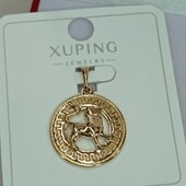 Очаровательный кулон знак зодиака Лев с греческим орнаментом. Позолота 585 пробы 18К.