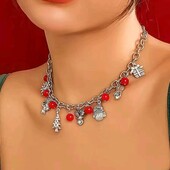 Кольє, чокер зимове, новорічне, різдвяне, підвіски, червона калина