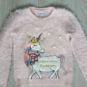 Primark брендовый теплый свитерок травка с новогодним мотивом!!! цвет розовый на рост 140 см