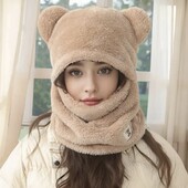 Тепла плюшева шапка-снуд 2в1 з вушками