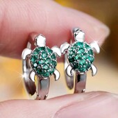 Сережки кільця черепашки, черепаха, зелені циркони