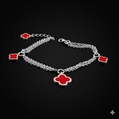 Стильний срібний браслет Клевер з емаллю