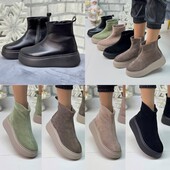 36-41 рр. черевики на платформі натуральна шкіра/замша демі чорні, капучино