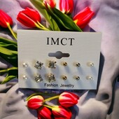 Набір сережок з імітацією цирконію, 6 пар.