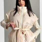 кремовая тёплая оверсайз жилетка синтепон 100,м\l xl?оверсайз