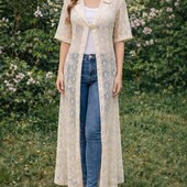 Подовжена ажурна накидка, кардиган