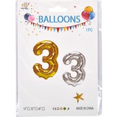 В лоті срібло. Кулька цифра 3, 40 см, фольгована срібло або золото