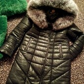 Пуховик натуральная кожа/чернобурки мех (роскошный серебристый)