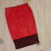 Стильна юбка/карандаш еко шкіра з кружевом