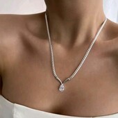Кольє, ланцюжок снейк, підвіска крапля з цирконом, медсталь.