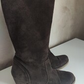 Шоколадні чоботи з натуральної замші на підборах