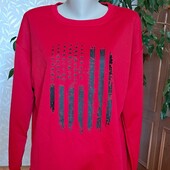 Яскравий червоний реглан з принтом,двонитка, розмір-XL