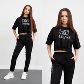 Чорний літній спортивний костюм для дівчинки футболка широка і штани завужені