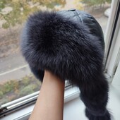 Шапка ушанка кожаная с натуральным мехом песца