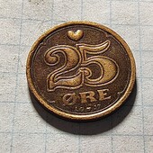 Монета Данії 25 ере 1991