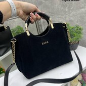 Жіноча сумка натуральна замша чорна червона замшева сумка довга ручка коротка