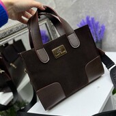 Натуральна замша жіноча сумка шопер шоколад довга і коротка ручка