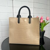 Жіноча бежева велика сумка шопер під рептилію формат А4