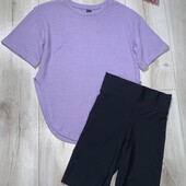 Лавандова футболка з велосипедками на зріст 158см.