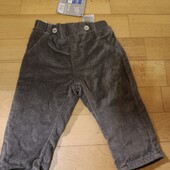 Нові. Сірі вельветові штани на підкладці р.68на 4-6міс. Lupilu