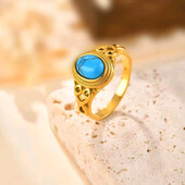 Каблучка, кільце класика, вставка бірюза. Медзолото. Розмір 19