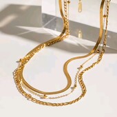 Кольє тришарове, три ланцюжки, кульки, снейк, фігаро, медзолото