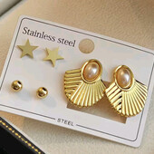 Набір сережок три пари віяло, зірки, кульки. Медзолото