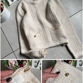 ❄️ кремовий в'язаний светр з нових колекцій стилі Chanel з двома кишенями та золотими ґудзикамиI’m