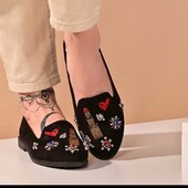 ❤️Шикарные, текстильные чёрные экозамши с золотой с вышивкой и с прекрасами балетки❤️Стелька 26