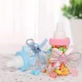 2 шт Пастельно-розовая и голубая бутылочки с бантиками- бонбоньерки, прочные пластиковые мини
