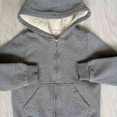 теплый худи с капюшоном внутри мех цвет серый меланж рост 116 см
