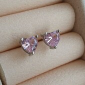 Маленькие серебряные серьги Розовое сердце серебро 925