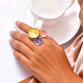 Каблучка, кільце, об'ємне, три кола, барвисті, емаль, круги, гриби, медзолото