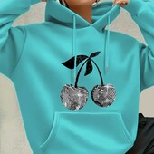 Тепле затишне жіноче худі з фруктовим принтом, розмір-XL