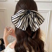 Заколка, шпилька автомат великий бант в полоски, троянда, стрічки