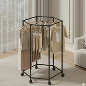 Підлогова вішалка для одягу з поворотним механізмом на 360° і колесами