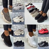 36-41 туфлі натуральна замша/шкіра на платформі чорний, білий, коричневий, бежевий, сірий