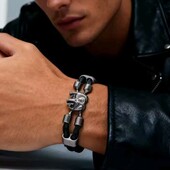 Браслет шкіряний подвійна косичка, кулон слон