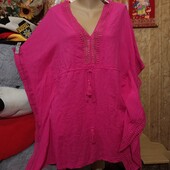 ❤️Брендовая наятурал ярко малиновая с кружевом натуральным туника новая❤️Турция.Пог112см.Поб.172см.