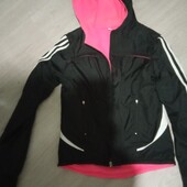 Куртка спортивная демисезонная для девочки-подростка (двухцветная: черная с розовым флисом).