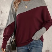 Эффектный джемпер, блуза с рукавом "летучая мышь", р. s, наш 42-50, серо-бордовый