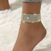 Мод.2_золотистий браслет, анклет, манжет, глітер стрази