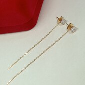 Серьги висюльки цепочки с гвоздиками, камешек белый фианит. Нюанс!!! Позолота 585 пробы 18К.