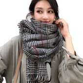 Жіночий шарф-палантин ladies scarf з візерунком «гусяча лапка» та бордовими смугами