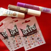 Набір - блиск для губ zeena+масло для губ essence + консилер + наліпки на нігті