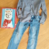 Джинсы 134см + рубашка в подарок, смотрите замеры