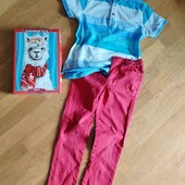 джинсы красные + поло 140см коттон в подарок смотрите замеры